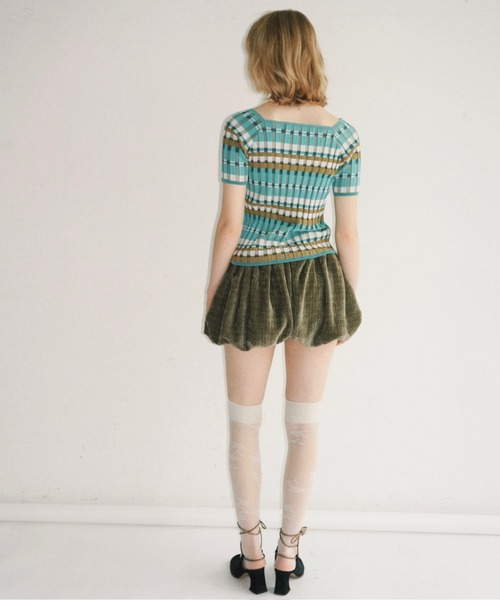 musubore(ムスボレ)の「border summer rib knit / ボーダーサマーニット(ニット/セーター・レディース・ブルー/グリーン・FREE)」の13枚目の写真