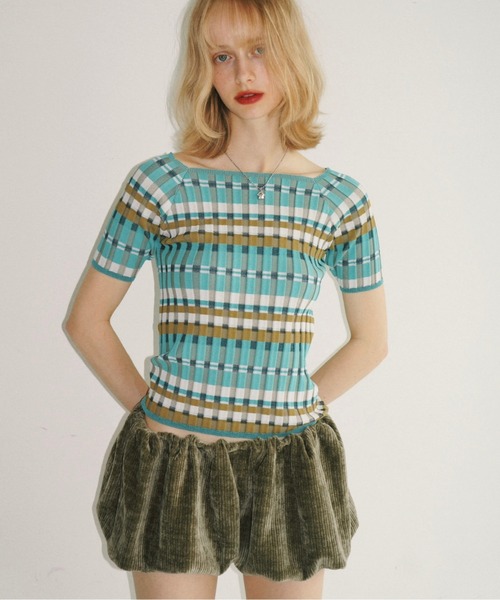 musubore(ムスボレ)の「border summer rib knit / ボーダーサマーニット(ニット/セーター・レディース・ブルー/グリーン・FREE)」の18枚目の写真