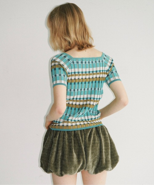 musubore(ムスボレ)の「border summer rib knit / ボーダーサマーニット(ニット/セーター・レディース・ブルー/グリーン・FREE)」の16枚目の写真