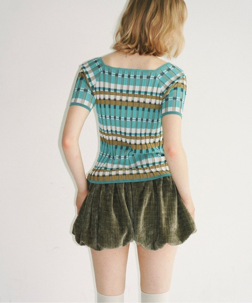 musubore(ムスボレ)の「border summer rib knit / ボーダーサマーニット(ニット/セーター・レディース・ブルー/グリーン・FREE)」の19枚目の写真