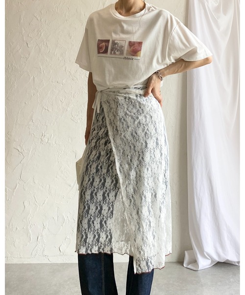 She's Closet(シーズクローゼット)の「花柄 シアー レイヤード レース 巻きスカート / ラップスカート(スカート・レディース・ホワイト/ブラック・FREE)」の12枚目の写真