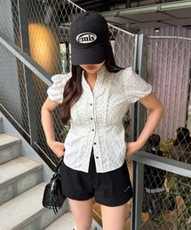 【5色展開  無地 / ドット / チェック】スキッパーフリルシャツ