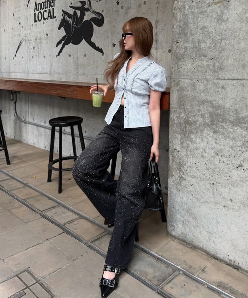 RAY CASSIN（レイカズン）の「【5色展開  無地 / ドット / チェック】スキッパーフリルシャツ（シャツ/ブラウス・レディース・ホワイト/ブルー系その他2/ホワイト系その他2/ベージュ系その他2/ブルー系その他3・FREE）」の12枚目の写真