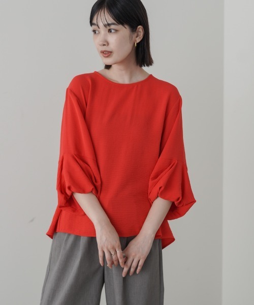 Bou Jeloud(ブージュルード)の「【接触冷感/UVカット】麻ライクタックスリーブブラウス(シャツ/ブラウス・レディース・レッド/ホワイト系その他/ブラック・38)」の3枚目の写真