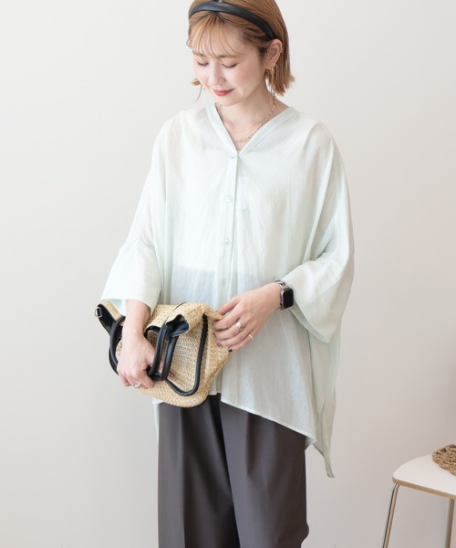 AMERICAN HOLIC（アメリカンホリック）の「【接触冷感】Vネックポンチョシャツ（シャツ/ブラウス・レディース・オフホワイト/グレイッシュベージュ/ミント/ダークネイビー・M/L）」の10枚目の写真