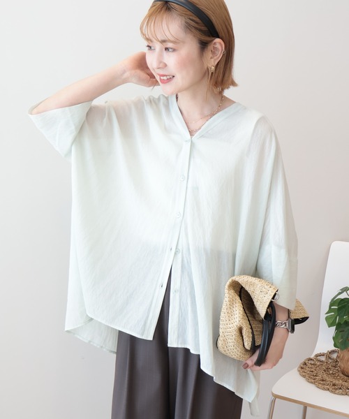 AMERICAN HOLIC（アメリカンホリック）の「【接触冷感】Vネックポンチョシャツ（シャツ/ブラウス・レディース・オフホワイト/グレイッシュベージュ/ミント/ダークネイビー・M/L）」の11枚目の写真