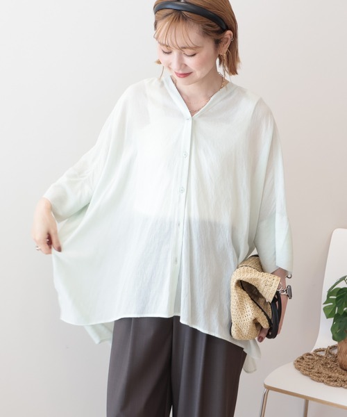 AMERICAN HOLIC（アメリカンホリック）の「【接触冷感】Vネックポンチョシャツ（シャツ/ブラウス・レディース・オフホワイト/グレイッシュベージュ/ミント/ダークネイビー・M/L）」の12枚目の写真