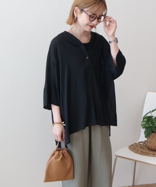 AMERICAN HOLIC（アメリカンホリック）の「【接触冷感】Vネックポンチョシャツ（シャツ/ブラウス・レディース・オフホワイト/グレイッシュベージュ/ミント/ダークネイビー・M/L）」の16枚目の写真