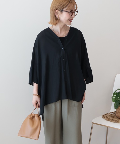 AMERICAN HOLIC（アメリカンホリック）の「【接触冷感】Vネックポンチョシャツ（シャツ/ブラウス・レディース・オフホワイト/グレイッシュベージュ/ミント/ダークネイビー・M/L）」の18枚目の写真