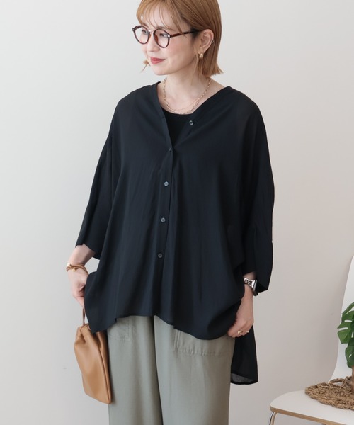 AMERICAN HOLIC（アメリカンホリック）の「【接触冷感】Vネックポンチョシャツ（シャツ/ブラウス・レディース・オフホワイト/グレイッシュベージュ/ミント/ダークネイビー・M/L）」の19枚目の写真