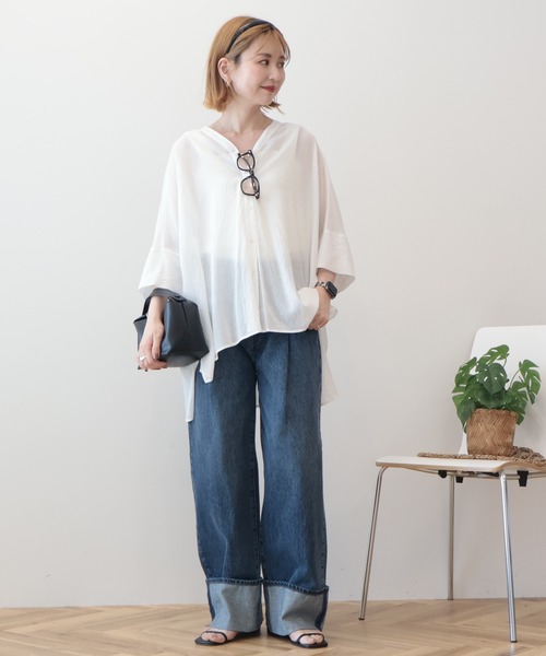 AMERICAN HOLIC（アメリカンホリック）の「【接触冷感】Vネックポンチョシャツ（シャツ/ブラウス・レディース・オフホワイト/グレイッシュベージュ/ミント/ダークネイビー・M/L）」の20枚目の写真