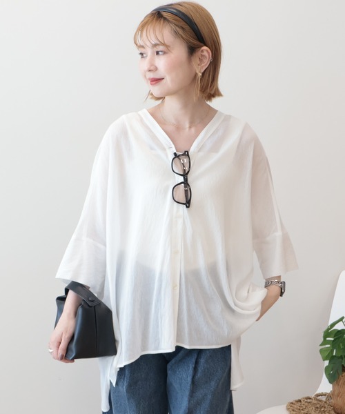 AMERICAN HOLIC（アメリカンホリック）の「【接触冷感】Vネックポンチョシャツ（シャツ/ブラウス・レディース・オフホワイト/グレイッシュベージュ/ミント/ダークネイビー・M/L）」の22枚目の写真