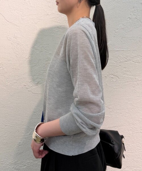 LOUNGEDRESS(ラウンジドレス)の「シアーWカラーカーデ(カーディガン/ボレロ・レディース・グレー/ベージュ・FREE)」の8枚目の写真