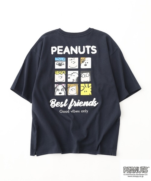 PEANUTS(ピーナッツ)の「PEANUTS フレンズ柄サガラ刺繍ヘビーウェイトドロップショルダーT 半袖(Tシャツ/カットソー・メンズ・ネイビー/グレイッシュベージュ/オフホワイト・M/L/LL)」の13枚目の写真
