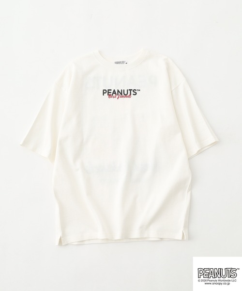 PEANUTS(ピーナッツ)の「PEANUTS フレンズ柄サガラ刺繍ヘビーウェイトドロップショルダーT 半袖(Tシャツ/カットソー・メンズ・ネイビー/グレイッシュベージュ/オフホワイト・M/L/LL)」の4枚目の写真