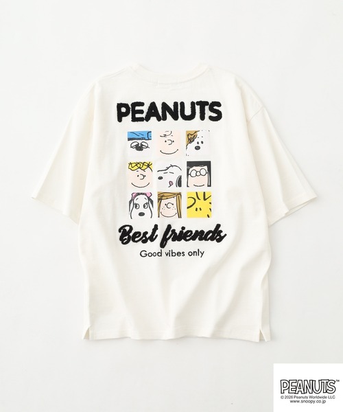 PEANUTS(ピーナッツ)の「PEANUTS フレンズ柄サガラ刺繍ヘビーウェイトドロップショルダーT 半袖(Tシャツ/カットソー・メンズ・ネイビー/グレイッシュベージュ/オフホワイト・M/L/LL)」の5枚目の写真