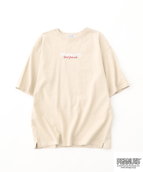 PEANUTS(ピーナッツ)の「PEANUTS フレンズ柄サガラ刺繍ヘビーウェイトドロップショルダーT 半袖(Tシャツ/カットソー・メンズ・ネイビー/グレイッシュベージュ/オフホワイト・M/L/LL)」の6枚目の写真
