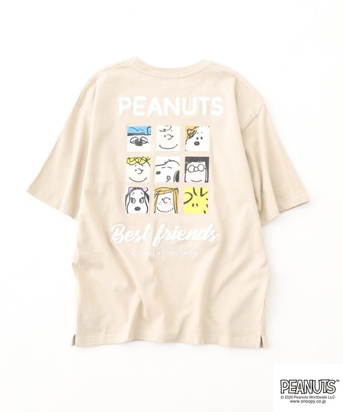 PEANUTS(ピーナッツ)の「PEANUTS フレンズ柄サガラ刺繍ヘビーウェイトドロップショルダーT 半袖(Tシャツ/カットソー・メンズ・ネイビー/グレイッシュベージュ/オフホワイト・M/L/LL)」の7枚目の写真