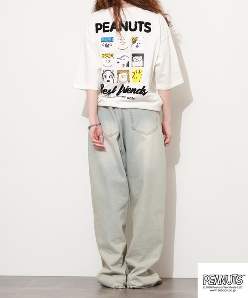 PEANUTS(ピーナッツ)の「PEANUTS フレンズ柄サガラ刺繍ヘビーウェイトドロップショルダーT 半袖(Tシャツ/カットソー・メンズ・ネイビー/グレイッシュベージュ/オフホワイト・M/L/LL)」の21枚目の写真
