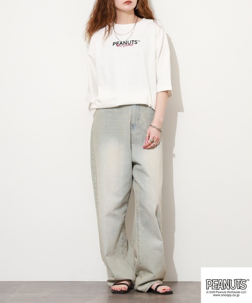 PEANUTS(ピーナッツ)の「PEANUTS フレンズ柄サガラ刺繍ヘビーウェイトドロップショルダーT 半袖(Tシャツ/カットソー・メンズ・ネイビー/グレイッシュベージュ/オフホワイト・M/L/LL)」の19枚目の写真