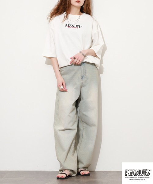 PEANUTS(ピーナッツ)の「PEANUTS フレンズ柄サガラ刺繍ヘビーウェイトドロップショルダーT 半袖(Tシャツ/カットソー・メンズ・ネイビー/グレイッシュベージュ/オフホワイト・M/L/LL)」の20枚目の写真