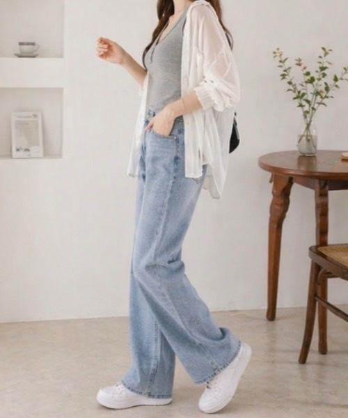Teem Store(チームストア)の「【カップ付き】フロントボタン リブ ノースリーブトップス(キャミソール・レディース・ブルー/ブラック/グレー/ホワイト・F)」の12枚目の写真