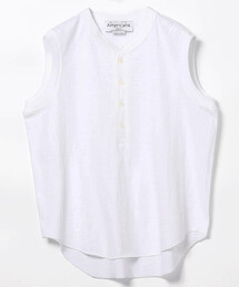 AMERICANA（アメリカーナ）の「Americana/アメリカーナ クロップド ノースリーブ ヘンリーネックトップス（Tシャツ/カットソー）」