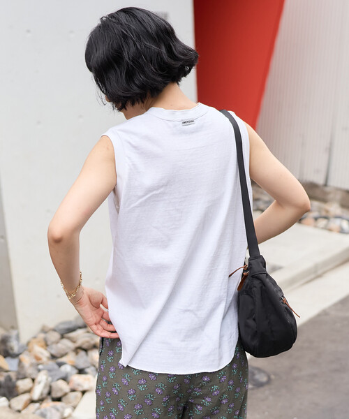 FREAK'S STORE(フリークスストア)の「Americana/アメリカーナ クロップド ノースリーブ ヘンリーネックトップス(Tシャツ/カットソー・レディース・グレー/ホワイト/ピンク・フリ-)」の11枚目の写真