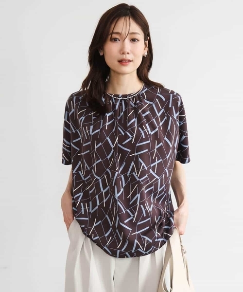 MK MICHEL KLEIN（エムケーミッシェルクラン）の「[接触冷感/洗える]アートプリントブラウス（シャツ/ブラウス・レディース・ブラウン/ベージュ・38）」の21枚目の写真