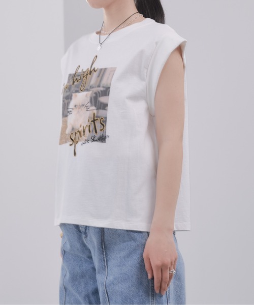 Pqran(クラン)の「CATプリント刺繍トップス(Tシャツ/カットソー・レディース・オフホワイト/チャコールグレー・FREE)」の12枚目の写真