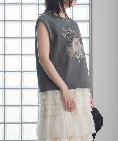 Pqran(クラン)の「CATプリント刺繍トップス(Tシャツ/カットソー・レディース・オフホワイト/チャコールグレー・FREE)」の20枚目の写真