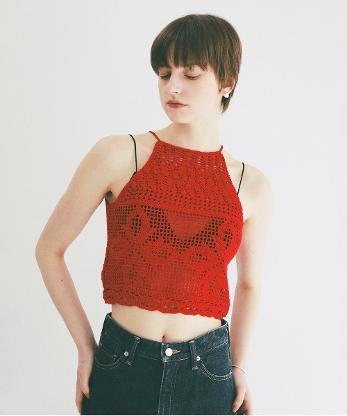 CLANE(クラネ)の「CROCHET CAMI KNIT TOPS(ニット/セーター・レディース・レッド/アイボリー・F)」の20枚目の写真