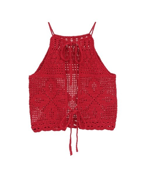 CLANE(クラネ)の「CROCHET CAMI KNIT TOPS(ニット/セーター・レディース・レッド/アイボリー・F)」の6枚目の写真