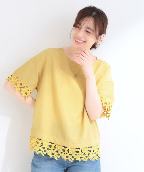 SHOO・LA・RUE（シューラルー）の「【ひんやり/洗濯後しわになりにくい/S-LL】コーデの主役になる レース付きブラウス（シャツ/ブラウス・レディース・ブラック/イエロー系その他/アイボリー・01/02/03/04）」の9枚目の写真