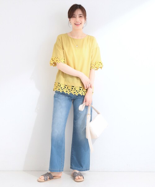 SHOO・LA・RUE（シューラルー）の「【ひんやり/洗濯後しわになりにくい/S-LL】コーデの主役になる レース付きブラウス（シャツ/ブラウス・レディース・ブラック/イエロー系その他/アイボリー・01/02/03/04）」の10枚目の写真