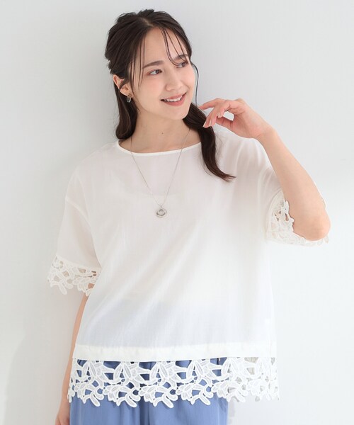 SHOO・LA・RUE（シューラルー）の「【ひんやり/洗濯後しわになりにくい/S-LL】コーデの主役になる レース付きブラウス（シャツ/ブラウス・レディース・ブラック/イエロー系その他/アイボリー・01/02/03/04）」の12枚目の写真
