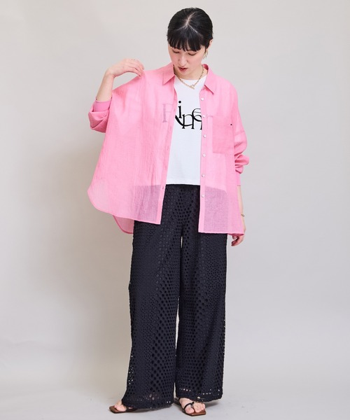LHELBIE(レルビエ)の「リネンライクオーバーシャツ(シャツ/ブラウス・レディース・イエロー系/ピンク/ブラック/オフホワイト・M)」の8枚目の写真