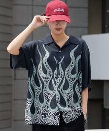 DAN RIVER（ダンリバー ）の「DAN RIVER/ダンリバー 60S BOWLING SHIRT 60年代ボウリングシャツ 柄シャツ 総柄 ヒョウ柄 レオパード柄 スカル ファイヤー スパイダー 蜘蛛の巣 半袖 メンズ 秋 秋服 2026年秋冬（シャツ/ブラウス）」