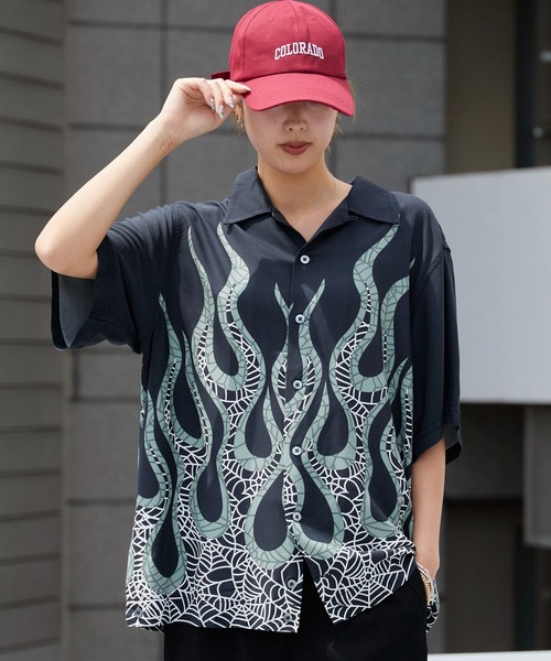 Dan  ダンリバー ブラック×ホワイト ボーリングシャツ 開襟シャツ DAN RIVER（ダンリバー ）の「DAN RIVER/ダンリバー 60S BOWLING SHIRT