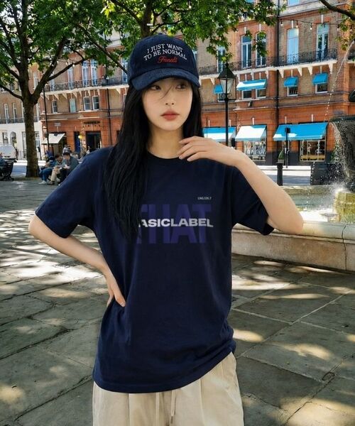 BASIC LABEL（ベーシックラベル）の「Typecomment overfit short-sleeved T-shirt 4 Color [BLSE_1007]（Tシャツ/カットソー・レディース・ネイビー/ブラック/ホワイト/アイボリー・X-LARGE/SMALL/MEDIUM/LARGE）」の7枚目の写真