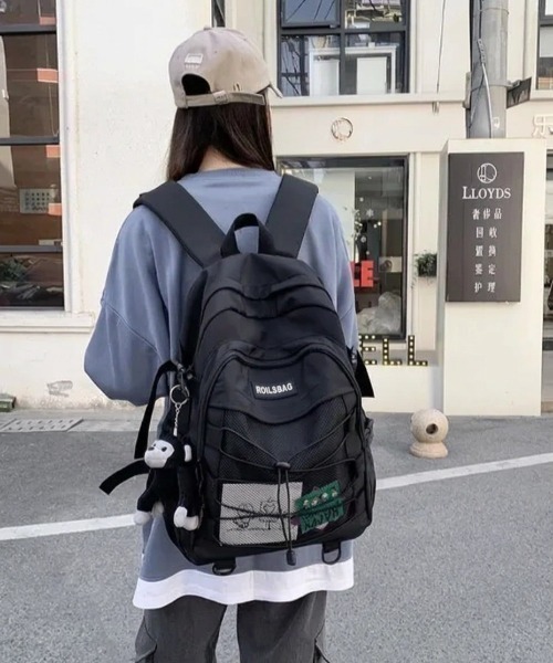 HAILY(ヘイリー)の「フロントメッシュ×ドローコード多機能バックパック/通勤通学/リュック/ユニセックス(バックパック/リュック・レディース・ブラック/アイボリー・FREE)」の20枚目の写真