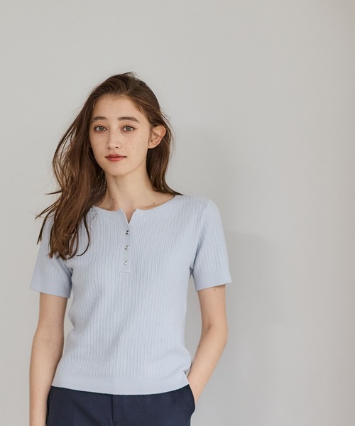 12Twelve Agenda（トゥエルブ　アジェンダ）の「ラメケーブルキーネックニットプルオーバー（ニット/セーター・レディース・サックスブルー/ネイビー/オフホワイト・M）」の15枚目の写真