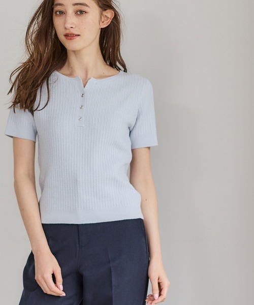 12Twelve Agenda（トゥエルブ　アジェンダ）の「ラメケーブルキーネックニットプルオーバー（ニット/セーター・レディース・サックスブルー/ネイビー/オフホワイト・M）」の17枚目の写真