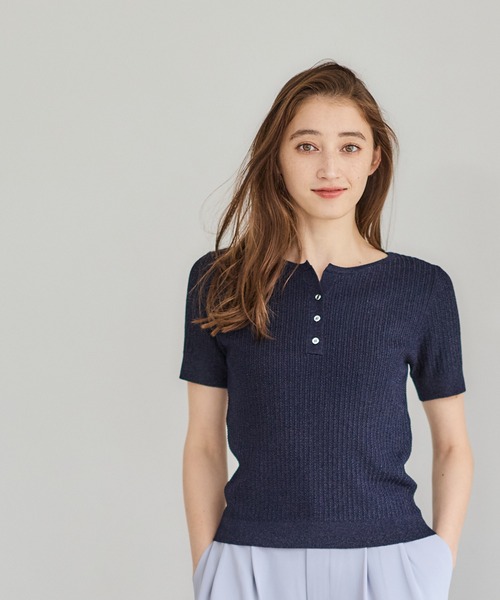 12Twelve Agenda（トゥエルブ　アジェンダ）の「ラメケーブルキーネックニットプルオーバー（ニット/セーター・レディース・サックスブルー/ネイビー/オフホワイト・M）」の21枚目の写真