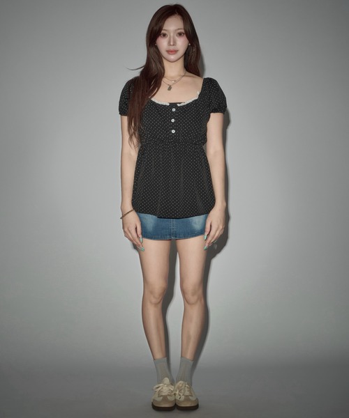 CeLess(セレス)の「Puff Sleeve Dot Peplum / パフスリーブ ドット柄ペプラム(シャツ/ブラウス・レディース・ホワイト/ブラック・FREE)」の12枚目の写真