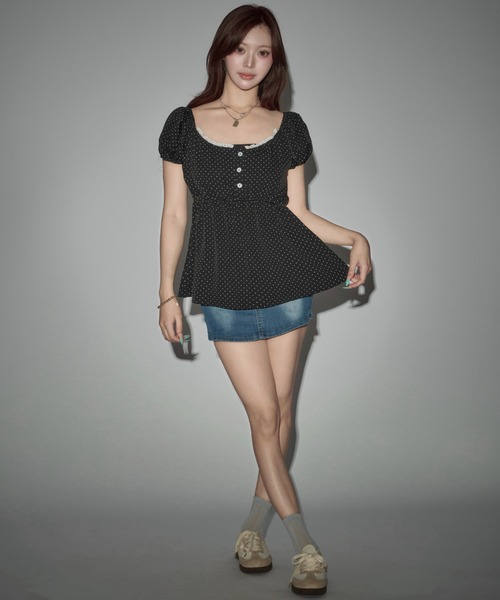 CeLess(セレス)の「Puff Sleeve Dot Peplum / パフスリーブ ドット柄ペプラム(シャツ/ブラウス・レディース・ホワイト/ブラック・FREE)」の13枚目の写真