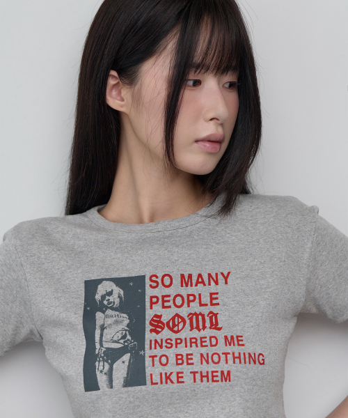5OML(オーオーエムエル)の「ピープルスリムショートスリーブメランジグレー(Tシャツ/カットソー・レディース・グレー・FREE)」の2枚目の写真