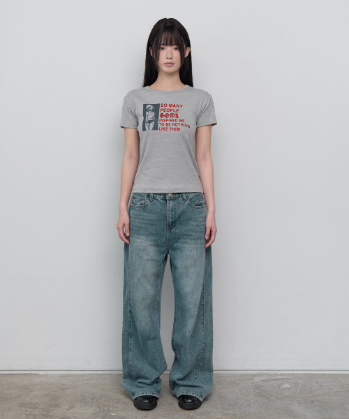 5OML(オーオーエムエル)の「ピープルスリムショートスリーブメランジグレー(Tシャツ/カットソー・レディース・グレー・FREE)」の3枚目の写真