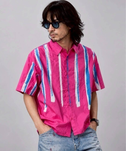 ペイントストライプアートグラフィック半袖シャツ（シャツ/ブラウス