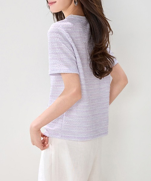 ONEP STAR(ワンピスター)の「パール風ビジュー付きツイード調トップス(Tシャツ/カットソー・レディース・ライトパープル・X-LARGE/LARGE/MEDIUM)」の8枚目の写真